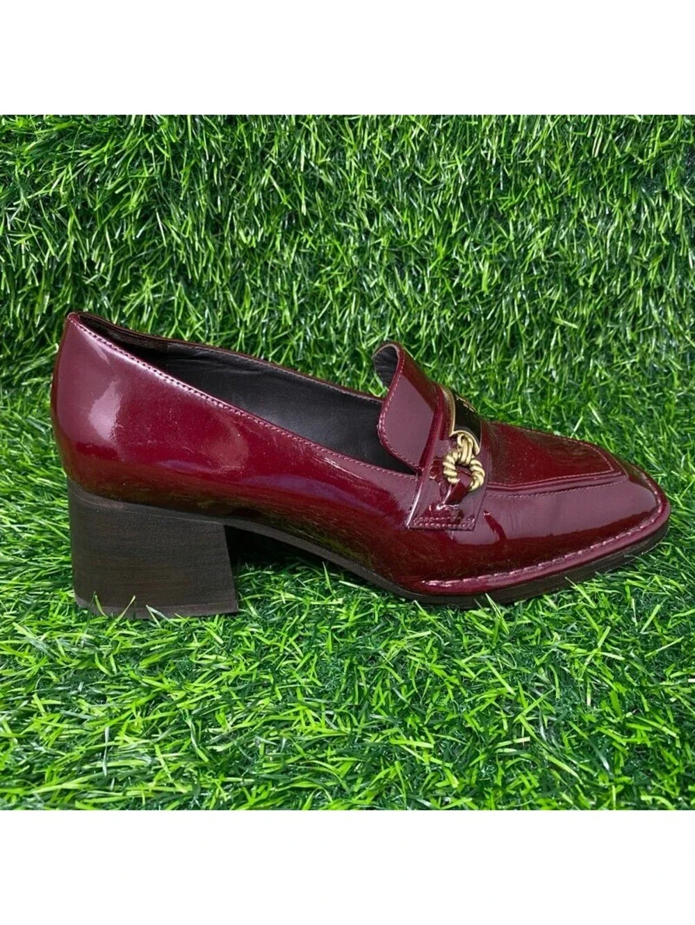 Tory Burch Perrine Patent Leather Mid Heel 55 mm Loafer Womens 7.5M Rubino 2233